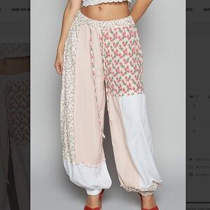 POL Floral Patchwork Joggers - Pink and White